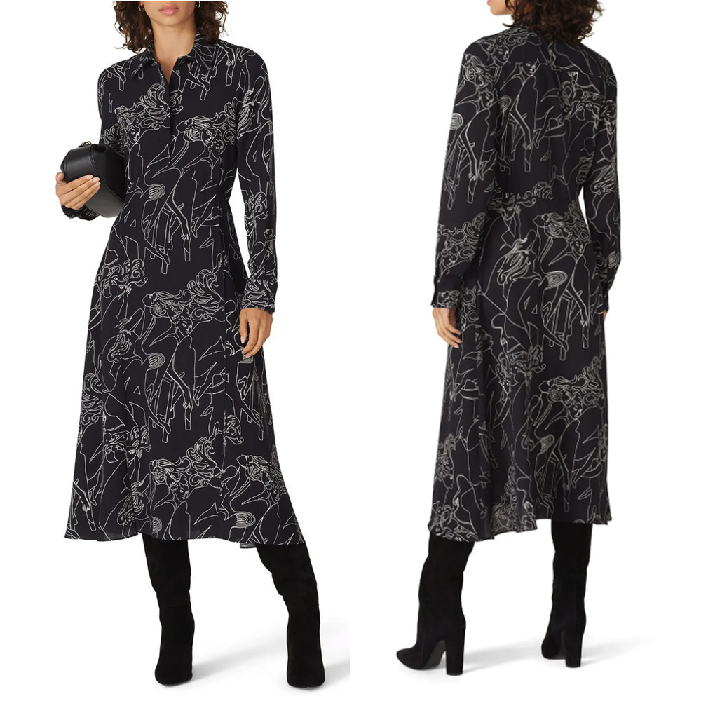 Victoria Victoria Beckham Blue Printed Collared Dress - Size 0